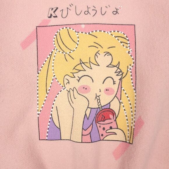 SAILOR MOON Anime Fan Girl Oversized Chunky Ribbed Knit Sweater in Pink Medium - Picture 2 of 5